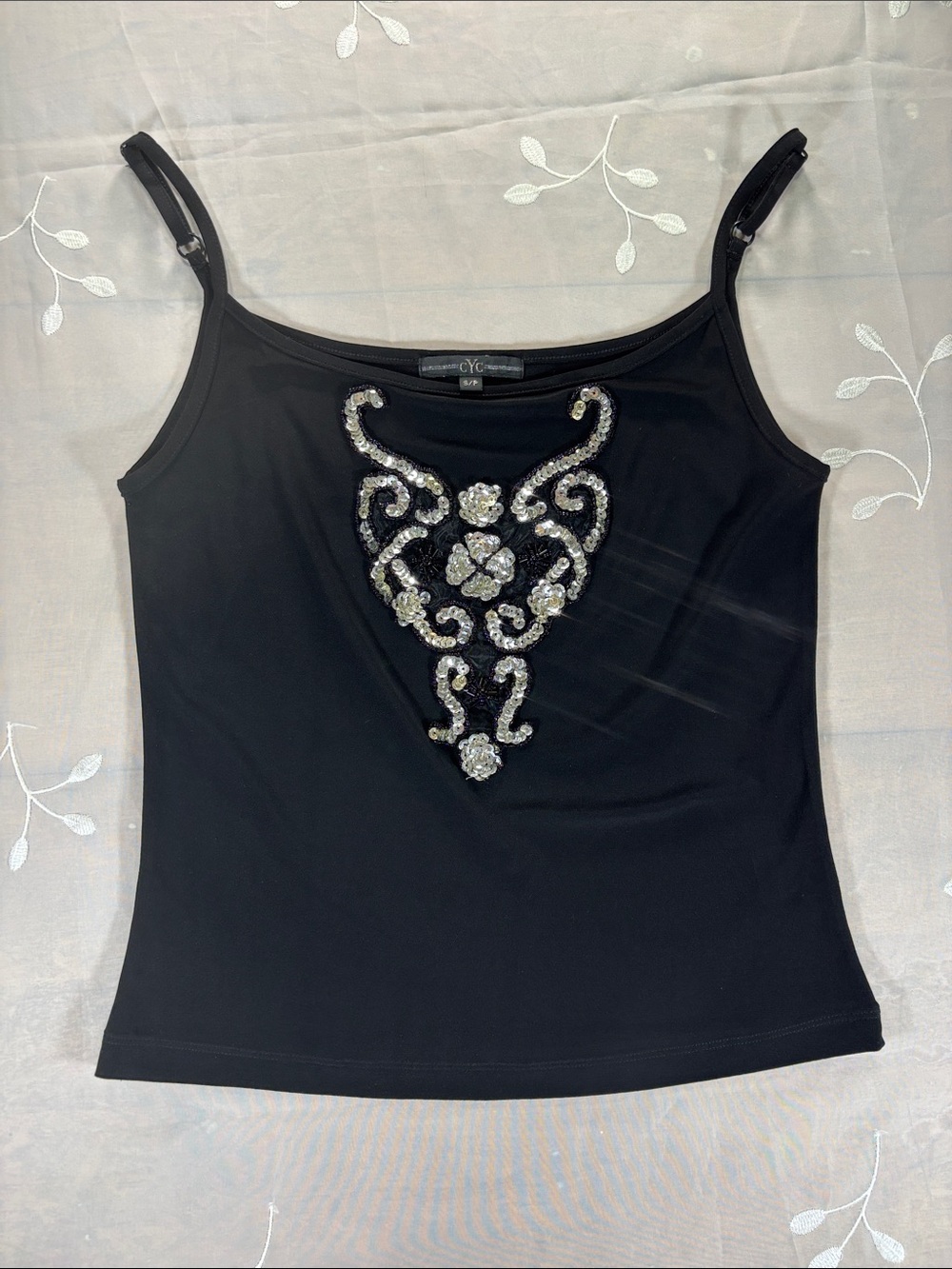 Y2K CYC Black Embellished Sequin Tank Top Woman Size Small
